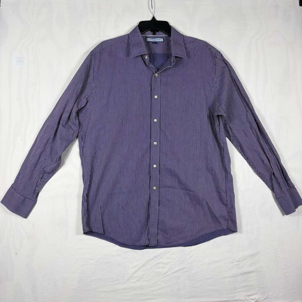 Tommy Hilfiger Ithaca Shirt Size XL 34-35 purple White Striped Slim